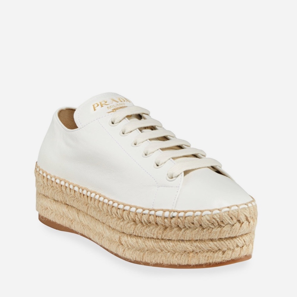 Prada Women's Cream Platform Espadrilles